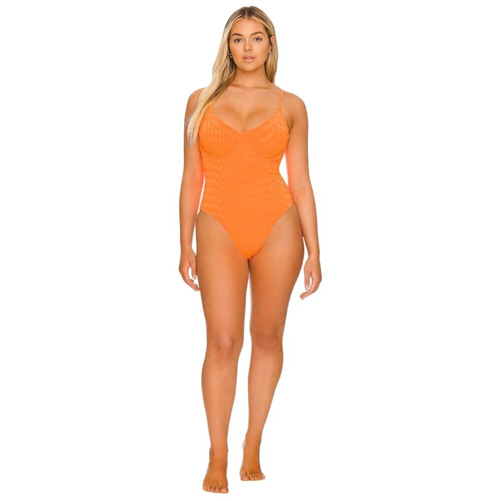 Good American Jacquard Show Off One-Piece in Orange Cream 7 XXLarge New Womens